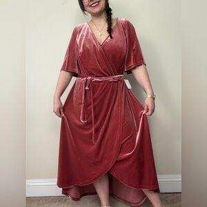 NWT DB Studio Elegant Velvet Wrap Dress in Blush